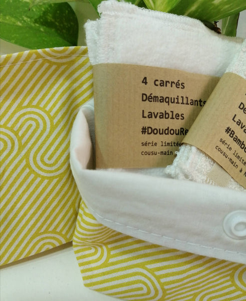 'Coffret cadeau' Lingettes démaquillantes lavables x8 + pochette-corbeille - Pure yellow