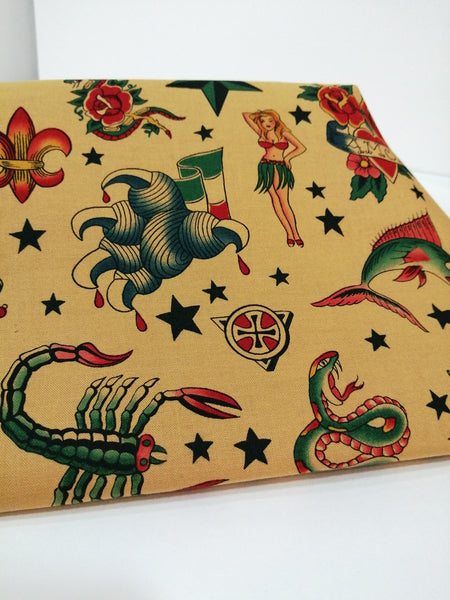 Trousse de toilette XL - old school Tattoo (Upcycling & Designer's fabric)
