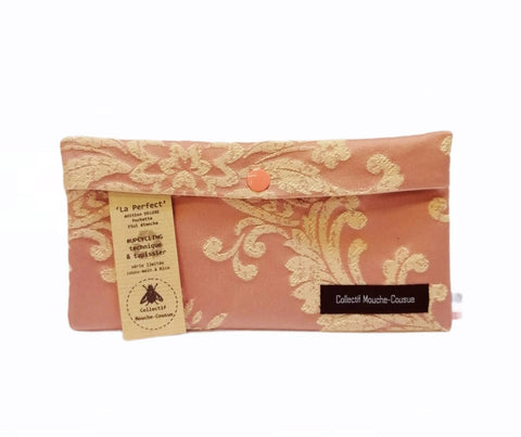 Pochette 'Perfect' Deluxe tapissier - Damas rose - 100% upcycling